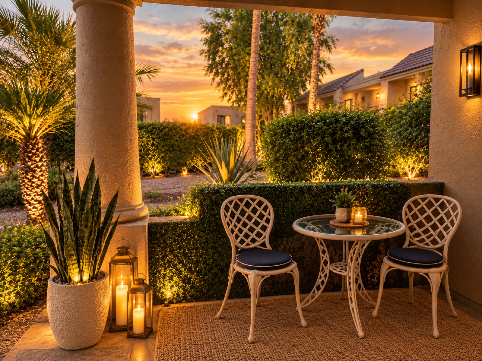 Private patio surrounded by palms